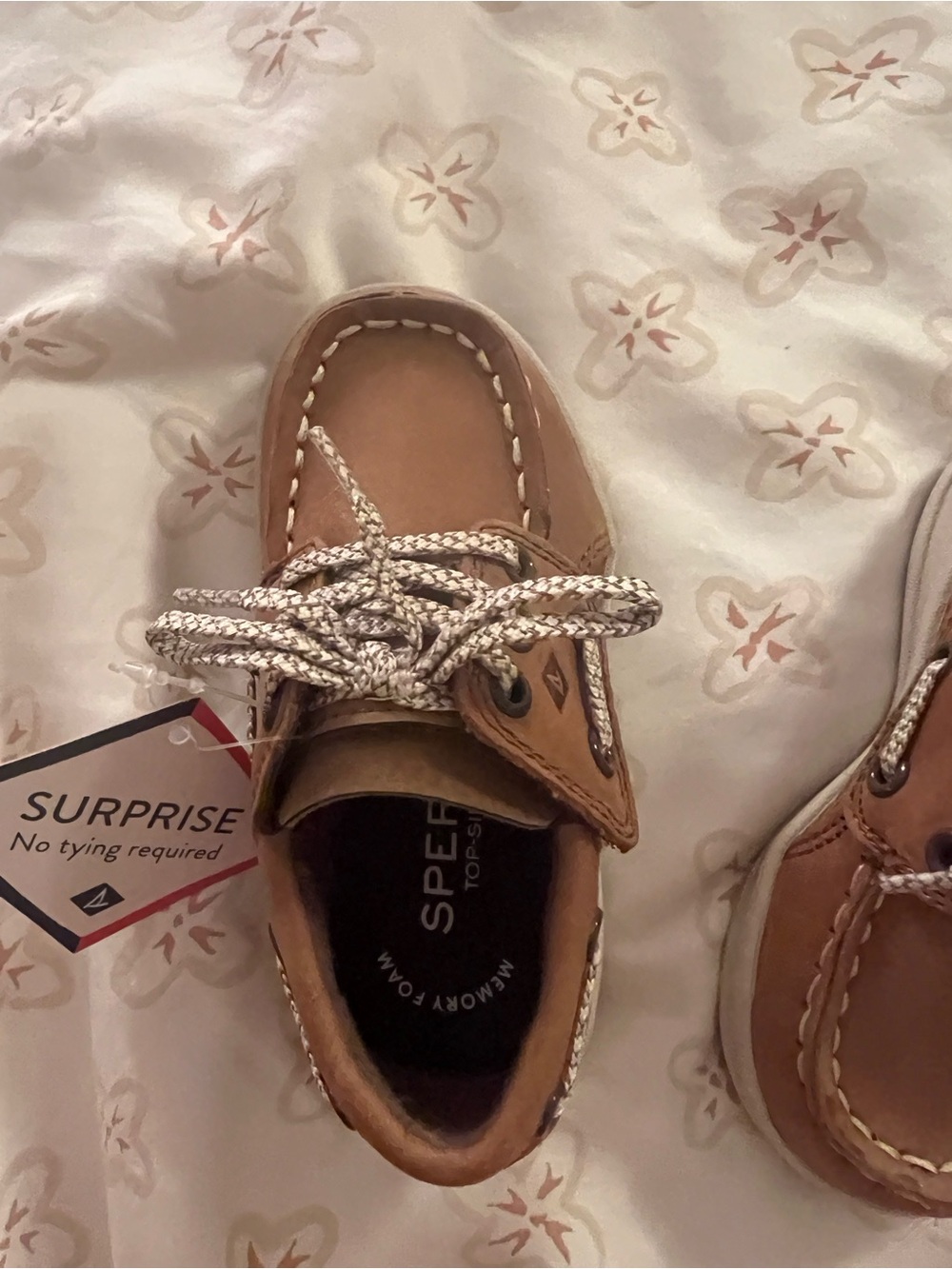 Sperry Kids Tan Leather Moccasin with White Rope Laces